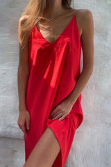 Solid V Neck Slip Dress