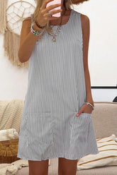 Stripe Pockets Sleeveless Mini Dress