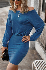 Solid Off Shoulder Long Sleeve Bodycon Mini Dress