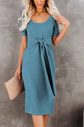 Tie Waist Short Sleeve Midi Dress