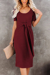 Tie Waist Short Sleeve Midi Dress