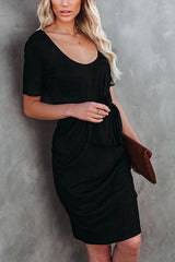 Tie Waist Short Sleeve Midi Dress