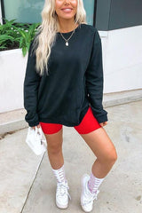 Solid O Neck Long Sleeve Hoodie