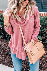 Cowl Neck Ruffles Hem Hoodie
