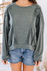 Solid O Neck Long Sleeve Hoodie