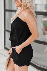 Strapless Pockets Drawstring Romper