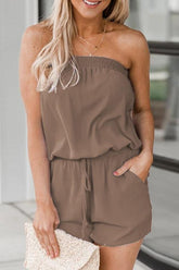 Strapless Pockets Drawstring Romper