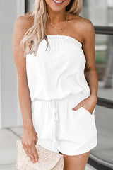 Strapless Pockets Drawstring Romper