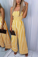 Stripe Strapless Jumpsuits