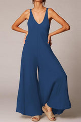 Linen V Neck Flares Tank Jumpsuits
