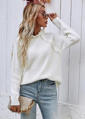 Flouncing Neck Long Sleeve Solid Color Sweater