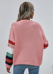 Long Sleeve Round Neck Patchwork Sweater