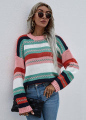 Long Sleeve Round Neck Patchwork Sweater