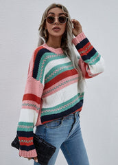 Long Sleeve Round Neck Patchwork Sweater