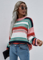 Long Sleeve Round Neck Patchwork Sweater