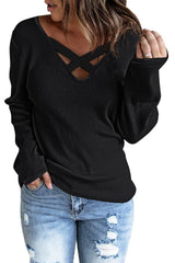 Crisscross Neck Ribbed Knit Top