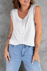 White Lacy Arm Tank Top