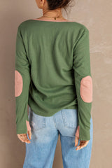 Contrast Elbow Patch Green Top