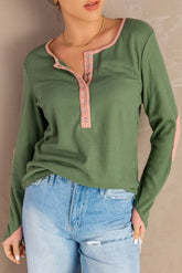Contrast Elbow Patch Green Top