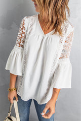 White Lace Hollow-out Blouse