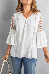 White Lace Hollow-out Blouse