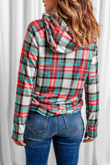 Cowl Neck Plaid Hoodie