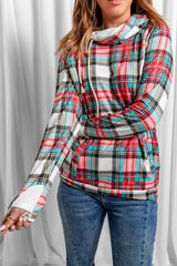 Cowl Neck Plaid Hoodie