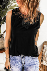Black Crochet Lace Trim Tank