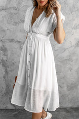 White Deep V Neck Midi Dress