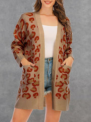 Leopard Print Sweater Cardigan With Pocket