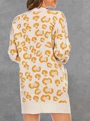 Leopard Print Sweater Cardigan With Pocket