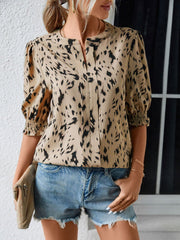 Women's Blouses Print Loose Ruffle Sleeve Round Neck Blouse