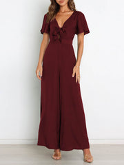 Tie Cutout Short Sleeve Jumpsuits