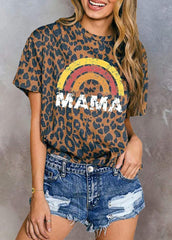 Leopard Round Neck Short Sleeve T-shirt