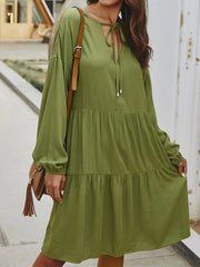 Women's Dresses High Waist Loose V Neck Solid Color Stitching Midi Dress