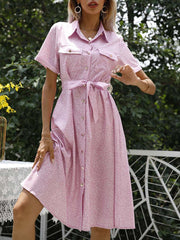 Women's Dresses Floral Print Button Short Sleeve Midi Dress