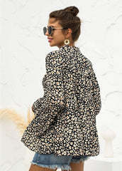 Leopard Printed Long Sleeve V Neck Top