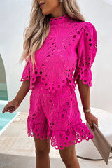 Crochet Lace Half Blouse Short Set