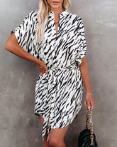 Button Down Short Sleeve Waist Wrap Mini Dress