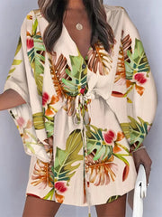Women's Dresses Deep V Neck Button Fashion Printed Mini Dress