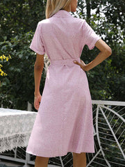 Women's Dresses Floral Print Button Short Sleeve Midi Dress