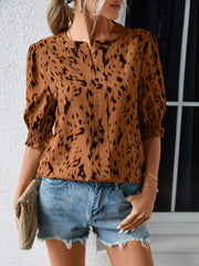 Women's Blouses Print Loose Ruffle Sleeve Round Neck Blouse