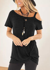 Cold Shoulder Skew Neck Short Sleeve T-shirt