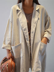 Women's Coats Literary Style Lapel Loose Solid Color Mid Length Coat