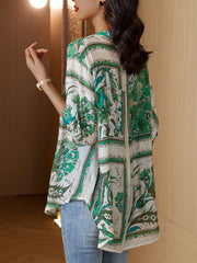 Women's Blouses Print Temperament V Neck Short Sleeved Blouse