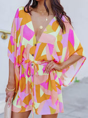 Women's Dresses Deep V Neck Button Fashion Printed Mini Dress