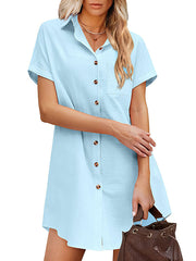 Women's Blouses Button Solid Color Lapel Short Sleeve Blouse