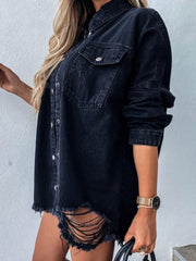 Stylishly Ripped Loose Lapel Vintage Denim Coat