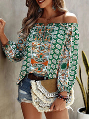 Women's Blouses Bohemian Floral Print Off-Shoulder Blouse