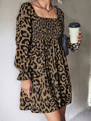 Women's Dresses Classic Belt Leopard Long Sleeve Mini Dress